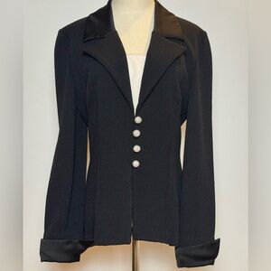 St. John Evening Tuxedo Style Black Jacket With Rhinestone Buttons Size 10
